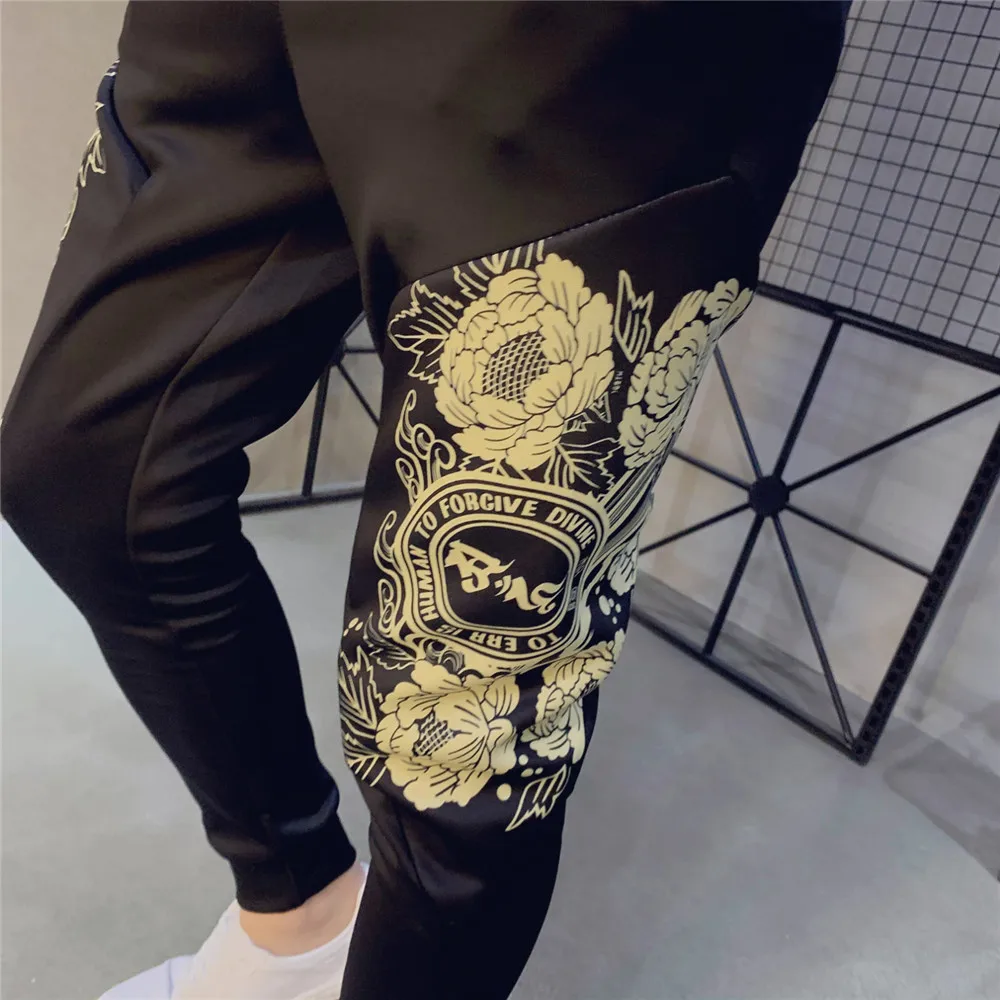 

Spring Men's Self-cultivation Sports Two-piece Fashion Printed Jacket + Pants Sportswear Suit New Casual Printed Men's Clothing