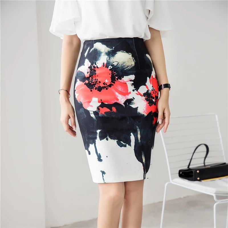 

Женская Повседневная юбка средней длины, элегантная облегающая бедра нейлоновая хлопковая юбка с высокой талией и принтом, модель 2021 года, ...