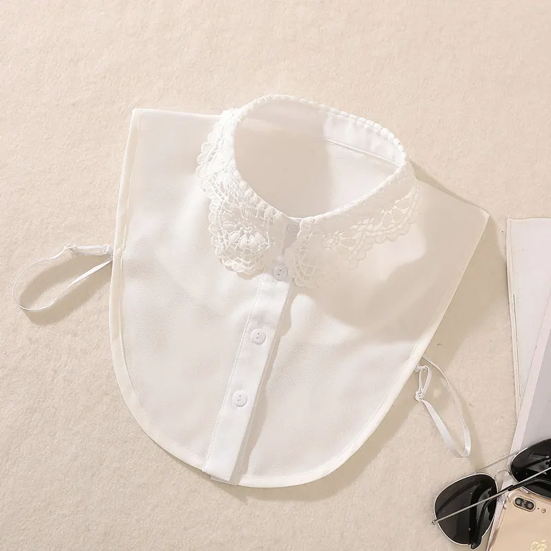 

2021 New Chiffon Lace Fake Collar White Black Blouse Detachable False Collar Shirt Women Lapel Blouse Clothes Formal Dress Shirt
