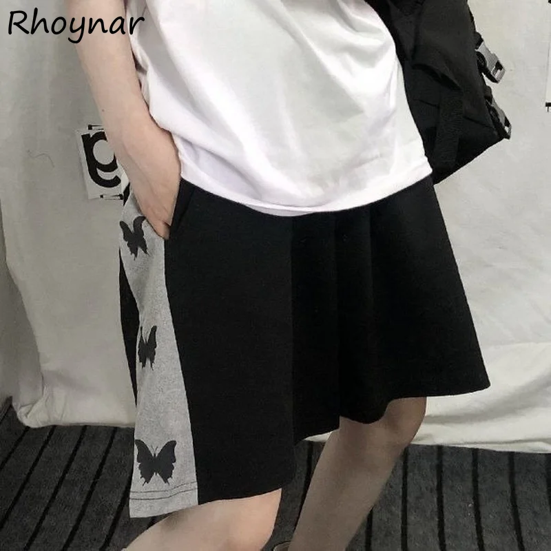 

Shorts Women Fashion Vintage Summer Loose Patchwork Butterfly-printed Leisure All-match Korean Style Wide Leg Female Trousers