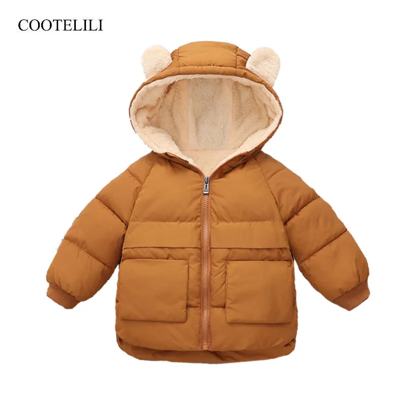 

COOTELILI Fleece Winter Parkas Kids Jackets For Girls Boys Thick Velvet Pocket Children's Coat Baby Outerwear Infant Overcoat