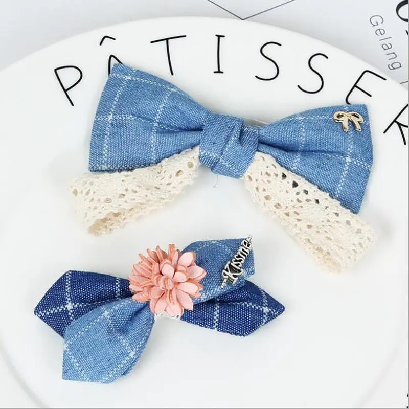 Клетчатая ткань хлопковая лента ручная работа заколка для волос бант с принтом