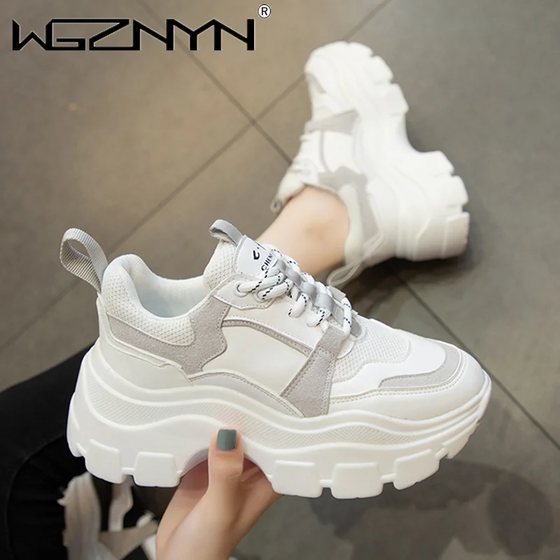

Women Chunky Sneakers Vulcanize Shoes Korean Fashion New Female Black White Platform Thick Sole Sneakers Casual Shoe Woman 7cm