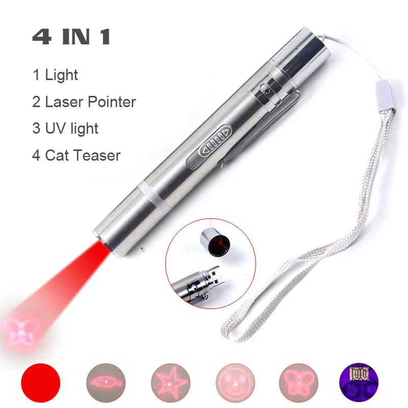 Многофункциональный карманный мини-фонарик 4 в 1 красный лазерный УФ-фонарик и