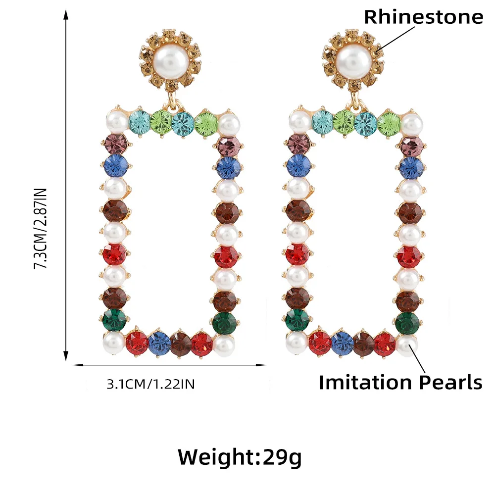 

HYSECMAO Square Geometric Metal Colorful Rhinestone Drop Earrings High-Quality Multicolored Shiny Party Jewelry Women Wholesale