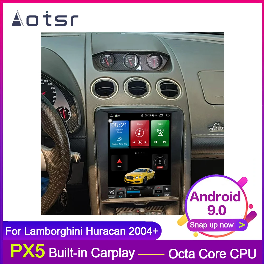 

AOTSR Android 9.0 Tesla style Pad Vertical screen 4+64GB Car GPS Navigation For Lamborghini Huracan 2004 Multimedia radio Player