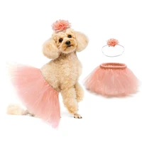 fashion pet dog dress summer dog costume with lace lapel collar dress and headband decor puppy tutu dresses for party wedding