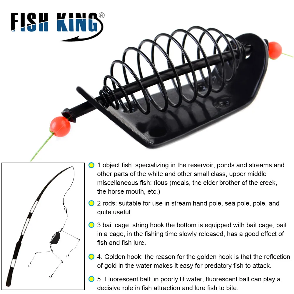 

FISH KING 1PC 20G-100G Length 39CM Three hooks Fishing Bait Cage lead sinker Swivel With Line Hooks For Carp Feeder