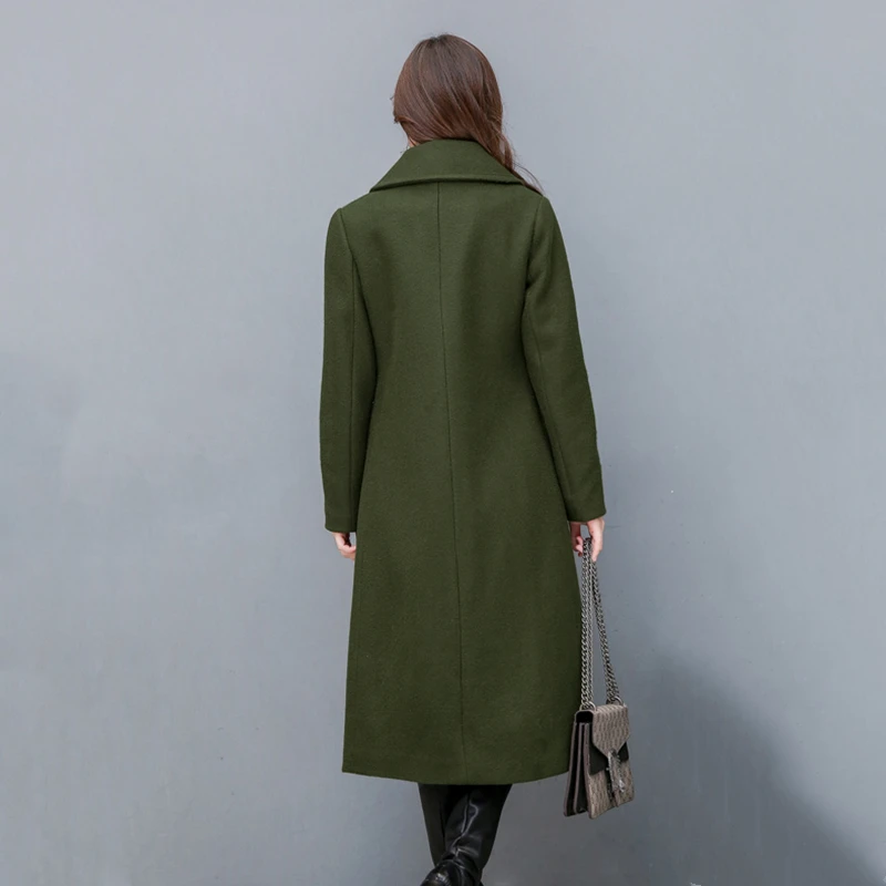 

2021 Winter Women Elegant Slim Thick Warm Wool Long Sleeves Overcoat New Large Size Woolen Jackets New Female Long Woolen Coats