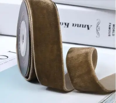 Caramel 5 м Подарочный цветок, обёрточный материал, толстая однотонная бархатная лента, 25 мм, Флокированная лента, 40 мм, отделка для рукоделия, бант для волос, Свадебный декор для выпечки - Цвет: Caramel