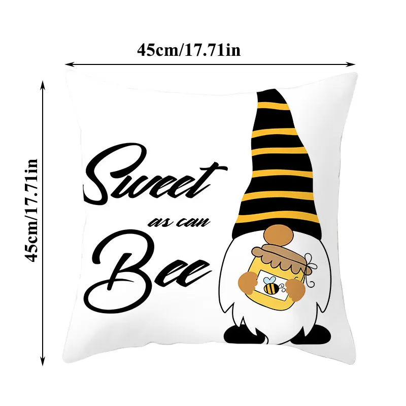 

45*45cm Sunflower Bee Cushion Cover Throw Waist Pillowcase Home Supplies Sofa Car Decoration Well-designed Printing Pillow Cover