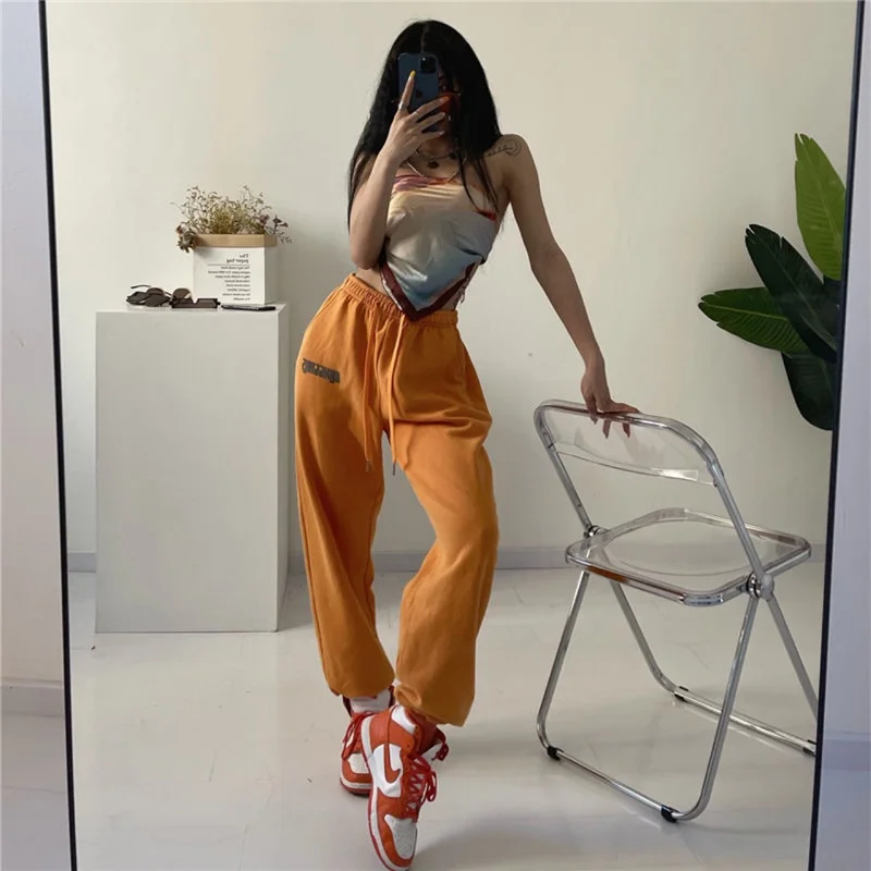 Женские Эластичные повседневные спортивные брюки с высокой талией со шнуровкой