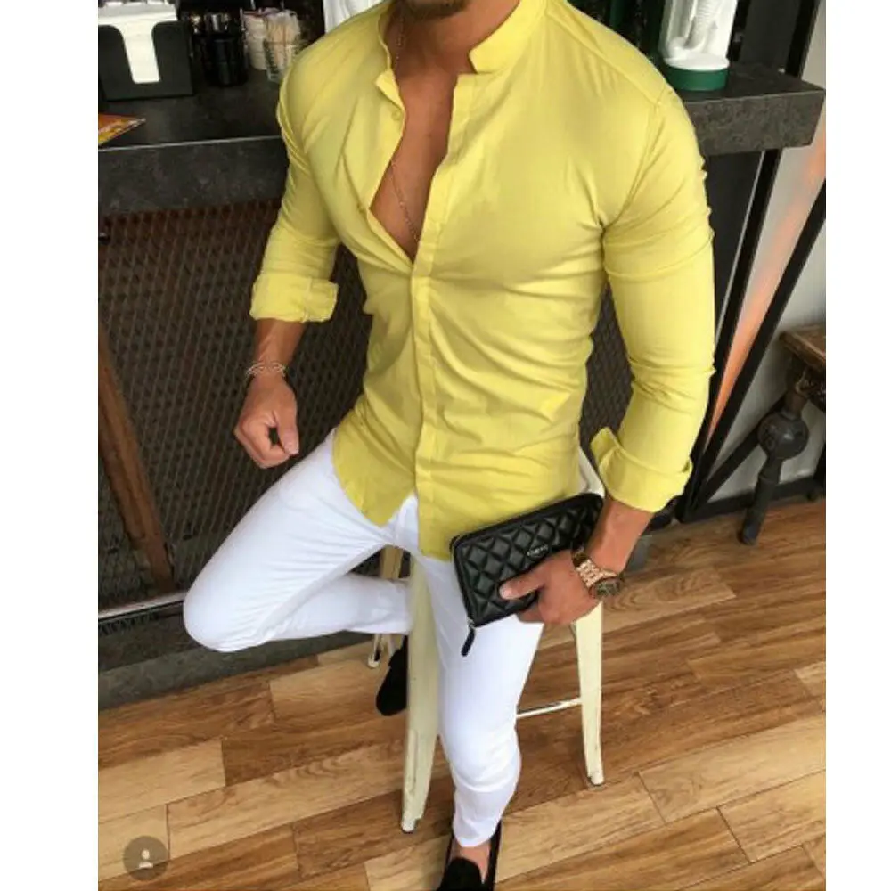 

2019 Hot Fashion Men's Linen Cotton Button Long Sleeve Slim Fitness Shirt Slim Fit Casual Male Shirts Pure Color Blouse Tops