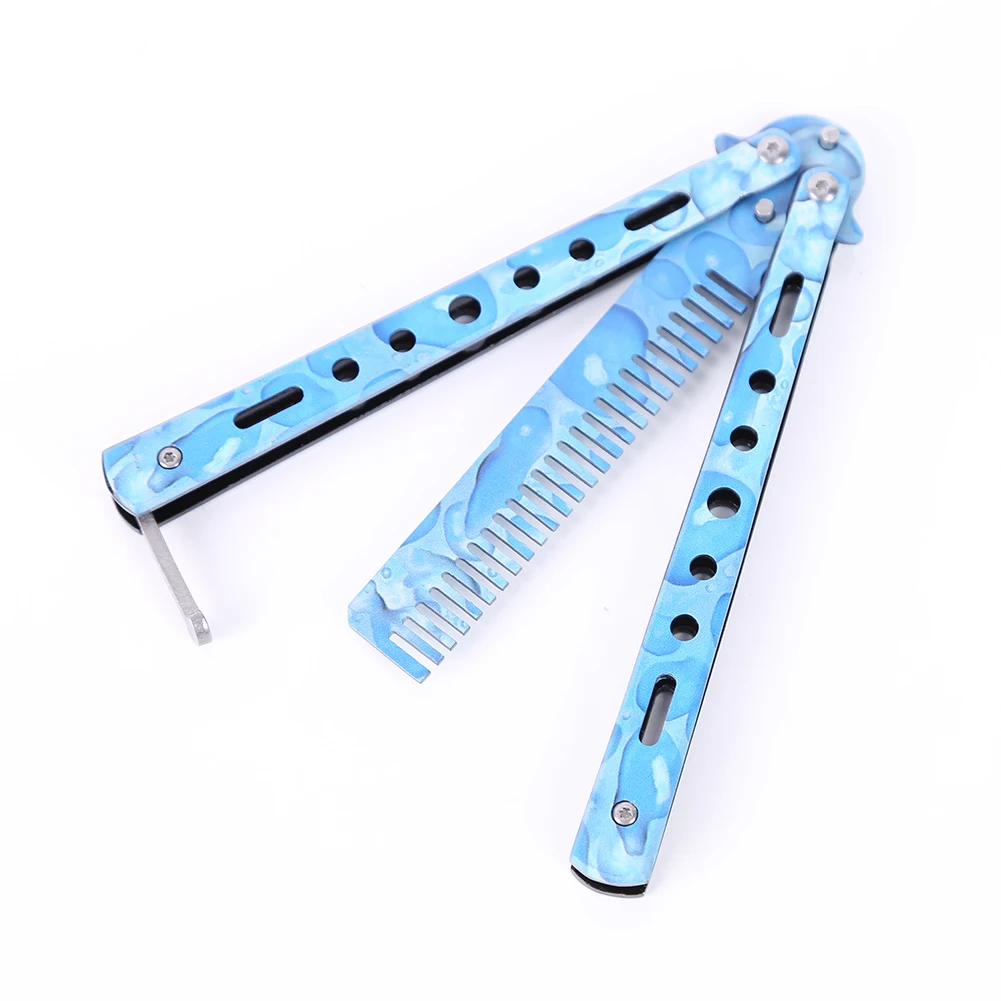 1 шт. Складная бабочки Ножи гребень Нержавеющая сталь тренировочный бороды и