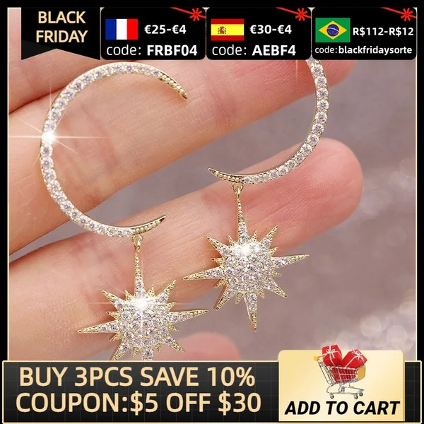 

2021 New Trendy Gold Silver Color Moon Star Anise Earrings For Girl Party Gift Jewelry Wholesale серьги длинные E5621