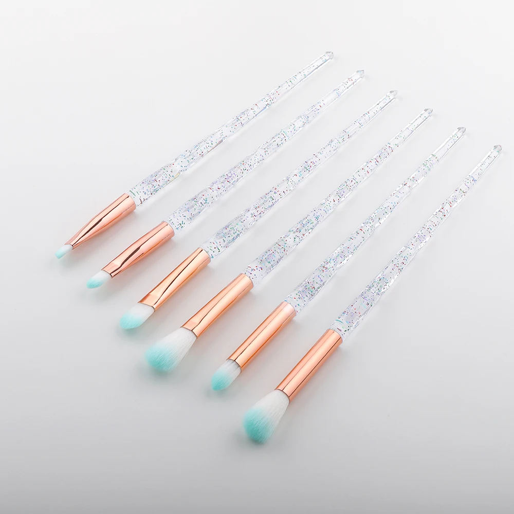 Transparent 6PCS FLD 10 шт. новые алмазные кисти для макияжа Набор для женщин тени для век кисть для бровей кисть для губ Косметика красочные инструменты для макияжа - Handle Color: Transparent 6PCS