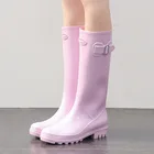Женские резиновые сапоги, сапоги до колена, на высоком каблуке, водонепроницаемая обувь, 2021
