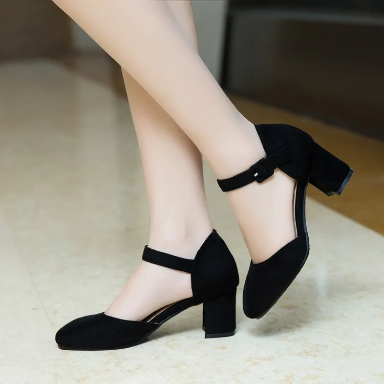 

Big Size 11 12 high heels sandals women shoes woman summer ladies One-word buckle thick-heeled sandals