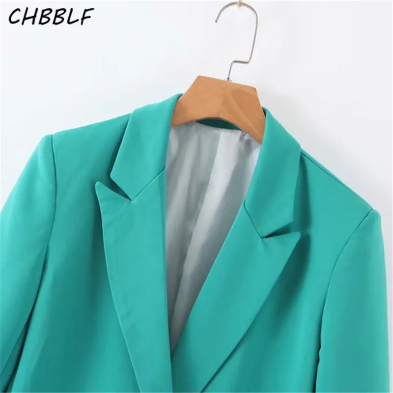 CHBBLF women basic solid blazer notched collar long sleeve pockets jacket female stylish outwear tops XDL2240