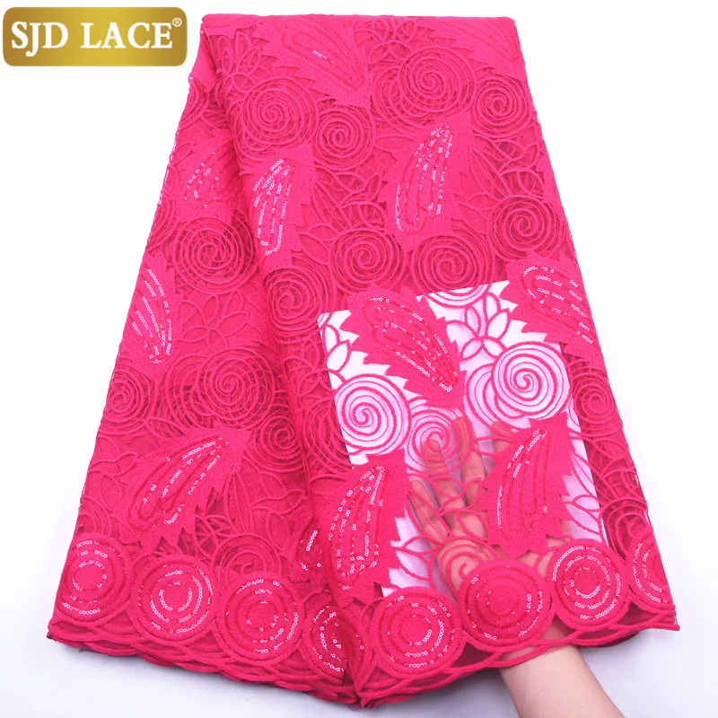

SJD LACE Magenta African Lace Fabric Sewing Sequins French Milk Silk Lace For High Quality Party Festivals Dress Materials A1882