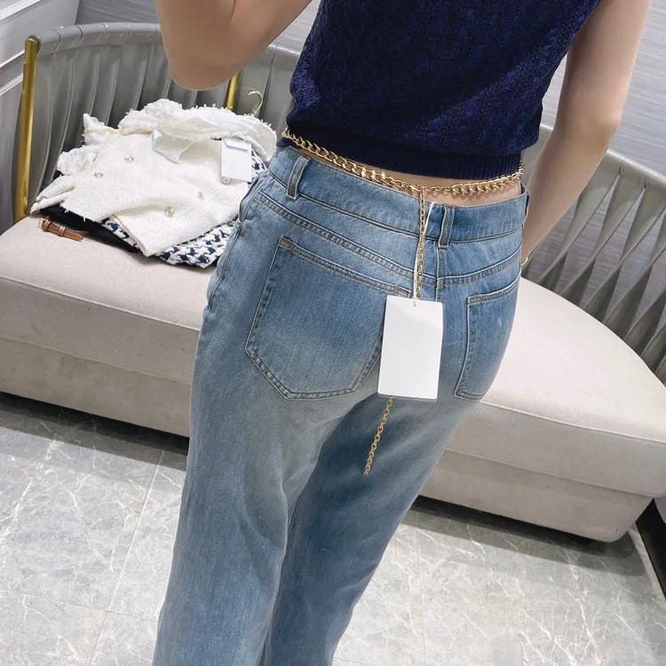 2021 Spring/Summer women's new look casual high-waisted straight barrel open-cut cut-out drag jeans