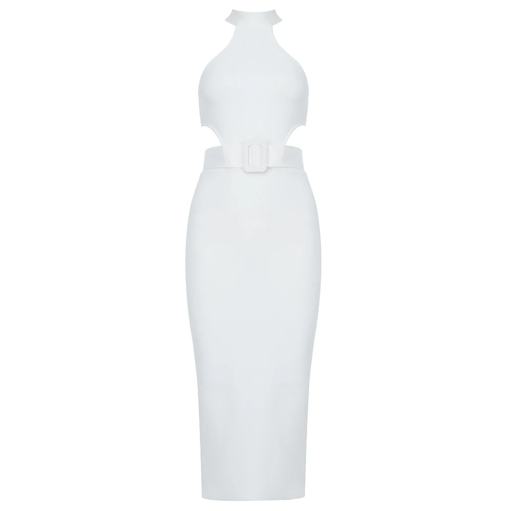 

2020 New Women Elegant white round neck off shoulder sleeveless Vestido Celebrity Party Bodycon Bandage Dresses wholesale