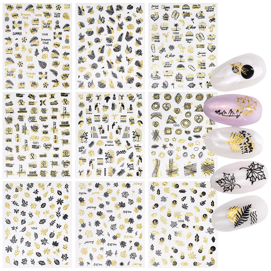 

Creative Black Nail Art Stickers Decorative Nail Decals Hawaiian Style Hot Gold Nail Decals