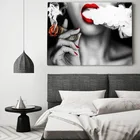 Ретро плакат и принты на стену с изображением Красной губы и девушки, Картина на холсте, Настенная декоративная картина для гостиной, домашний декор