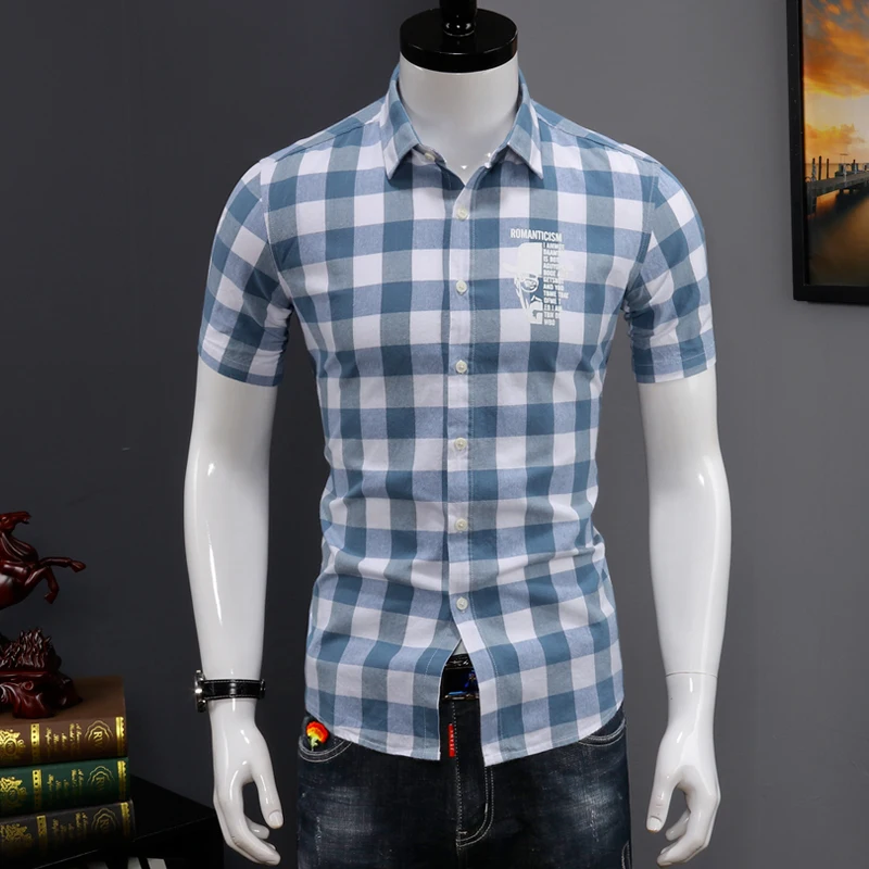 

mens shirts 100% cotton slim fit dress shirt paid summer short sleeve high quality fashion Korean style size M L XL XXL XXXL