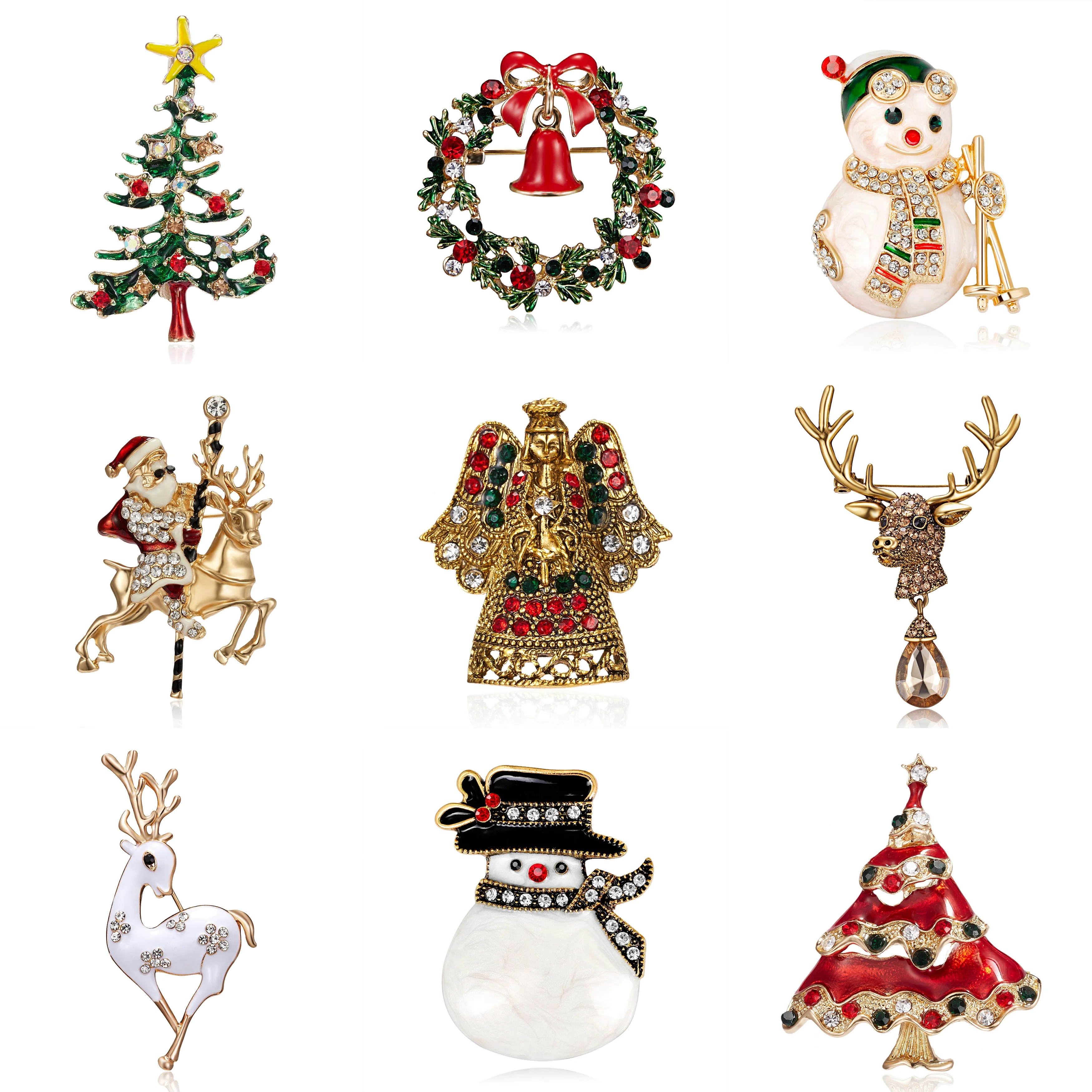 

New Christmas Brooches Pins Cute Santa Claus Snowman Hat Garland Bells Enamel Pin Badges Brooch For Women Jewelry Gift