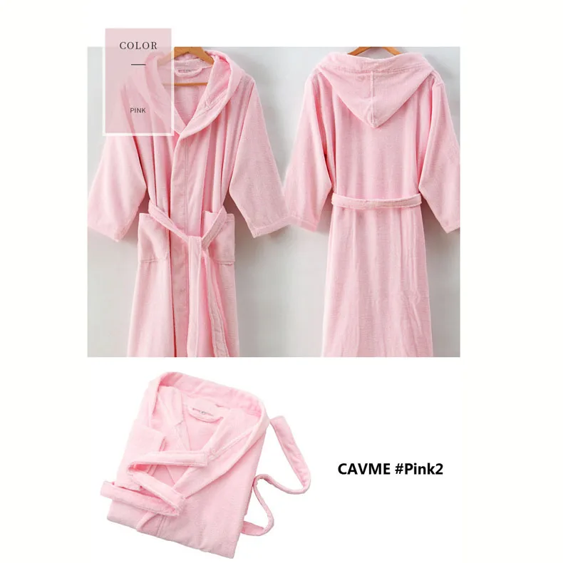 CAVME 4 Pink2 Халат из чесаного хлопка и махровой ткани с капюшоном, халат для женщин и мужчин, длинные халаты размера плюс, халаты для отелей, плотная длинная ночная рубашка для отдыха - Цвет: CAVME 4 Pink2