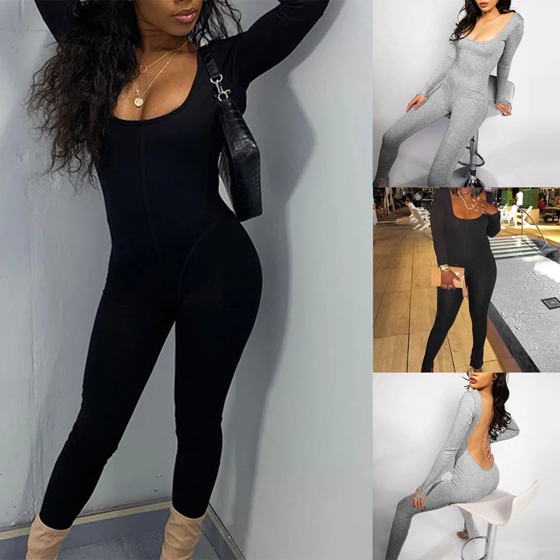 

Women's Sexy Bodycon Long Sleeve Scoop Neck One Piece Jumpsuit Romper