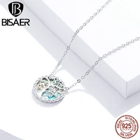 bisaer 100 925 sterling silver tree of life necklaces pendants for women round shapes link chain fine jewelry gift ecn433