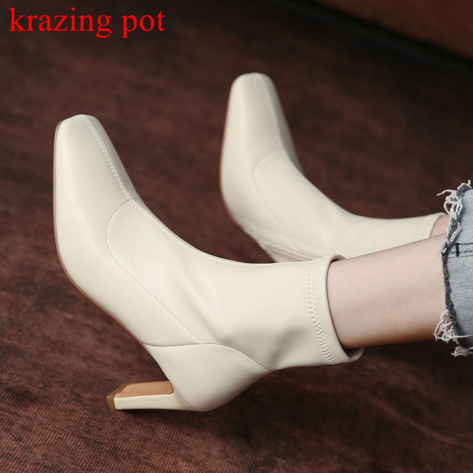 

Vichelo Hot microfiber square toe zipper basic clothing thick high heels wedding party career lady office lady ankle boots l62