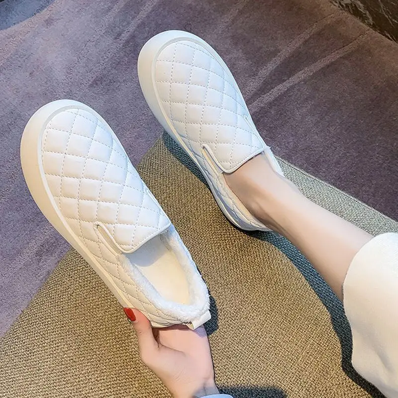 

Женские теплые туфли без каблука, повседневная обувь с открытым носком, модные теплые дамские ботинки в горошек, женская обувь