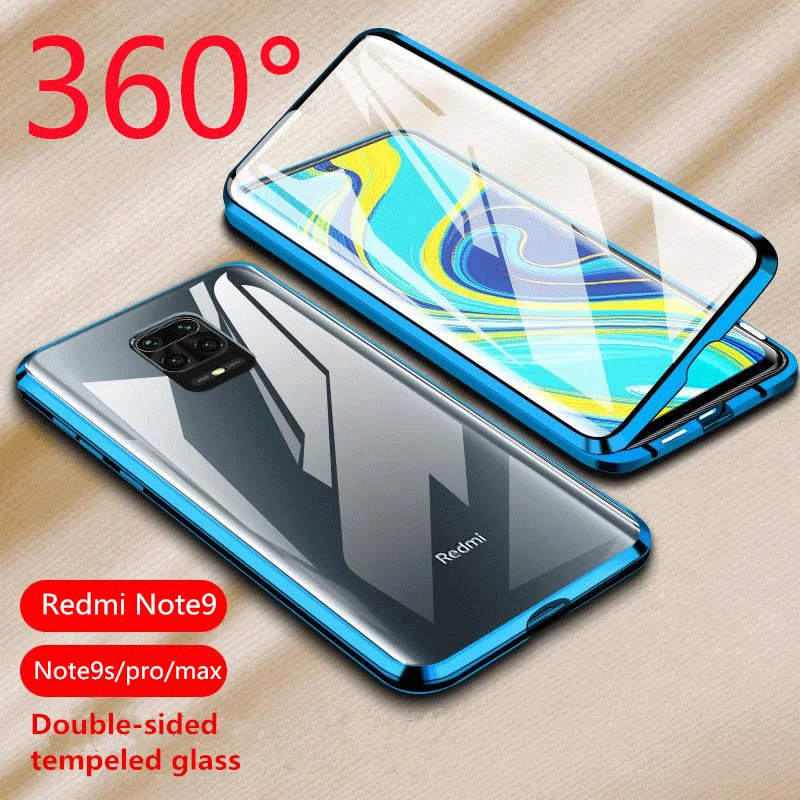 

360 Magnetic Metal Tempered Glass Case For Xiaomi Redmi Note 9 8 7 K20 K30 CC9 Pro 9S 10X Mi 9T F1Double Sided Adsorption Cover