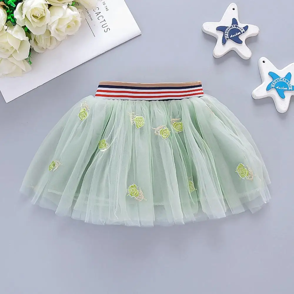 

Kids Baby Girl Short Skirts Summer Kids Pure Color Floral Rose Embroidery Gauze Birthday Cake Skirt Baby Girl Skirt RL2