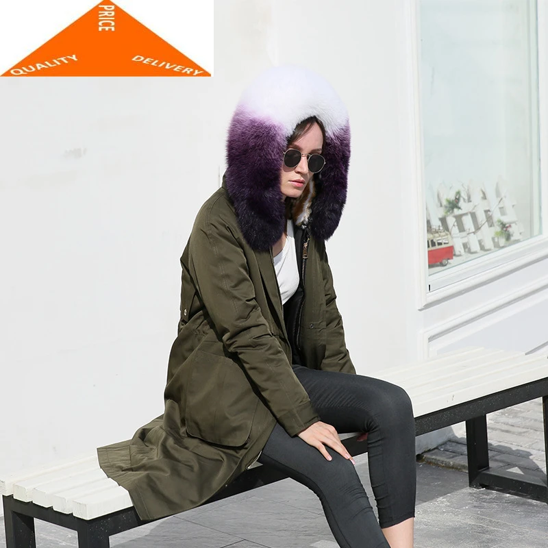 

Rabbit Liner Natural Parka Clothes 2020 Winter Jacket Women Fox Fur Hooded Korean Long Coat Outwear GDSHLPK005