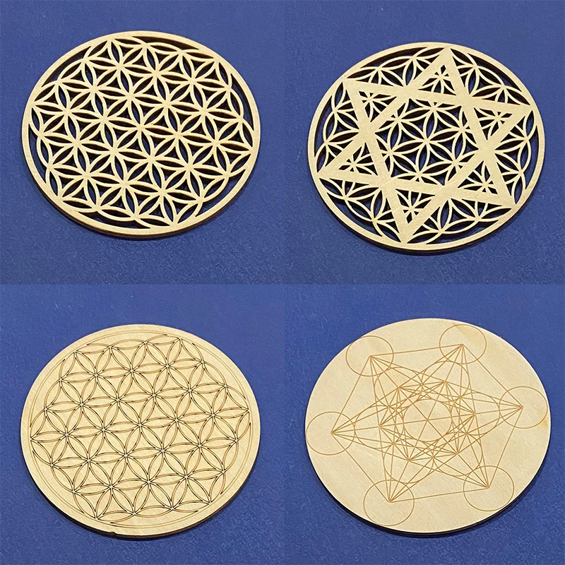

10cm Chakra Pattern Coaster Wood Flower of life Natural Symbol Round DIY Decor