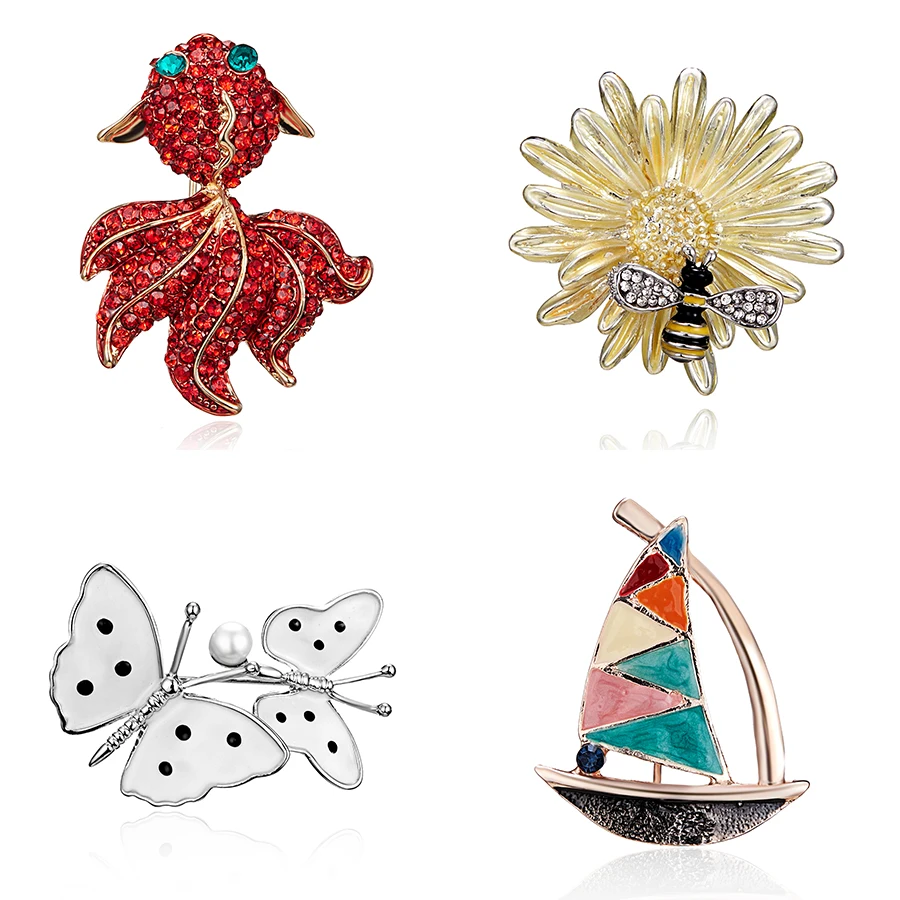 С украшением в виде кристаллов Броши рыба булавки с изображением пчелок из