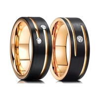 fashion 8mm black polished finish tungsten wedding ring for men inlaid zirconia stainless steel engagement ring men wedding band