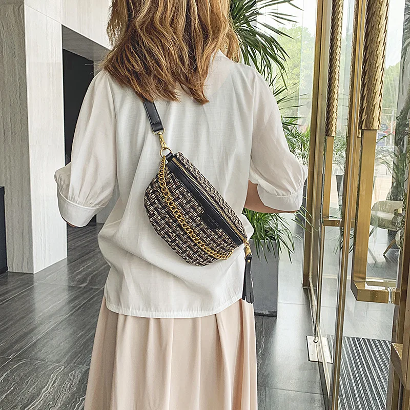 Модная сумка на цепочке простая тканая одно плечо через нагрудная поясная | Багаж