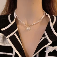 delicate jewelry heart pendant necklace pretty design one layer simulated pearl necklace for women lady gifts wholesale