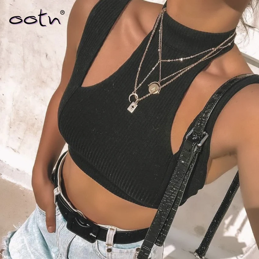 OOTN сексуальный черный укороченный топ с открытой спиной Cami женская уличная