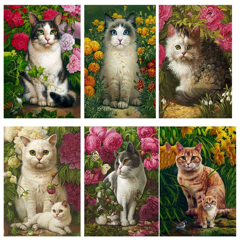 

5D Diamond Embroidery Flower Animalds DIY Diamond Painting Cat Kit Home Decorations Full Square Round Cross Stitch Free Shipping