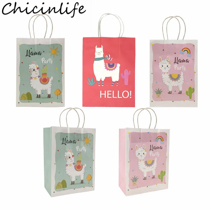 Chicinlife 5 шт. Llama крафт бумажный пакет с ручками бумажные подарочные сумки День