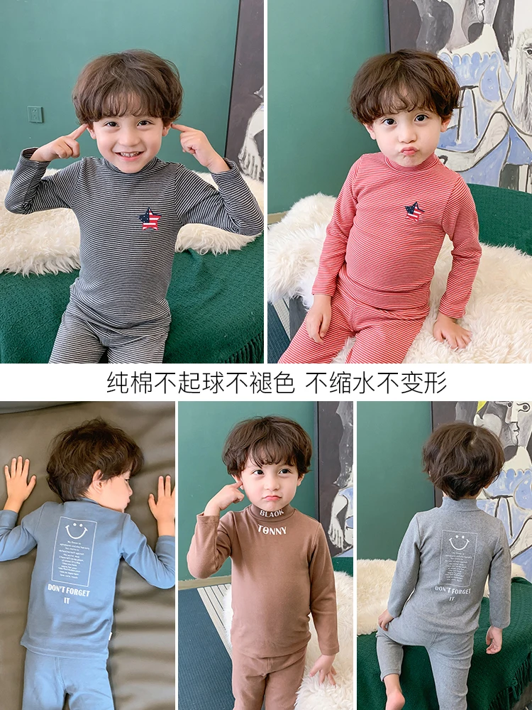

Children's Thermal Underwear Baby Cotton Autumn and Winter Children's Clothing Children Korean Qiuqiu Qiu Boys Two-Piece Set