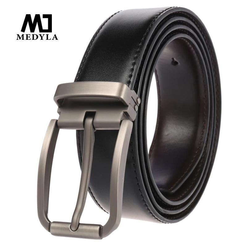 Medyla, Воловья кожа, двусторонние ремни, мужские, булавка, вращающаяся Пряжка, джинсы, поясной ремень, мужской, две стороны, ремень, Деловой, Повседневный, широкий пояс