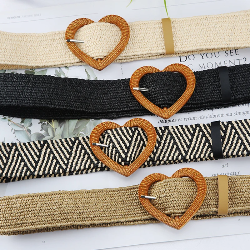 

95cm Women Belt Pin Buckle Linen Weave Belt Wide Belt Retro Ethnic Wind Fake Straw Belt Braided Cotton and Linen Elastic Belt