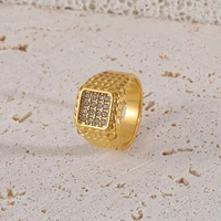 pvd gold dainty zirconia stamp ring for women stainless steel rings drop shipping
